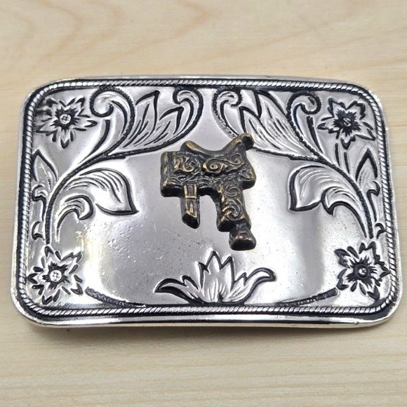 Accessories | Vintage Western Saddle Buckle Silver Tone Engraved Cowboy ...
